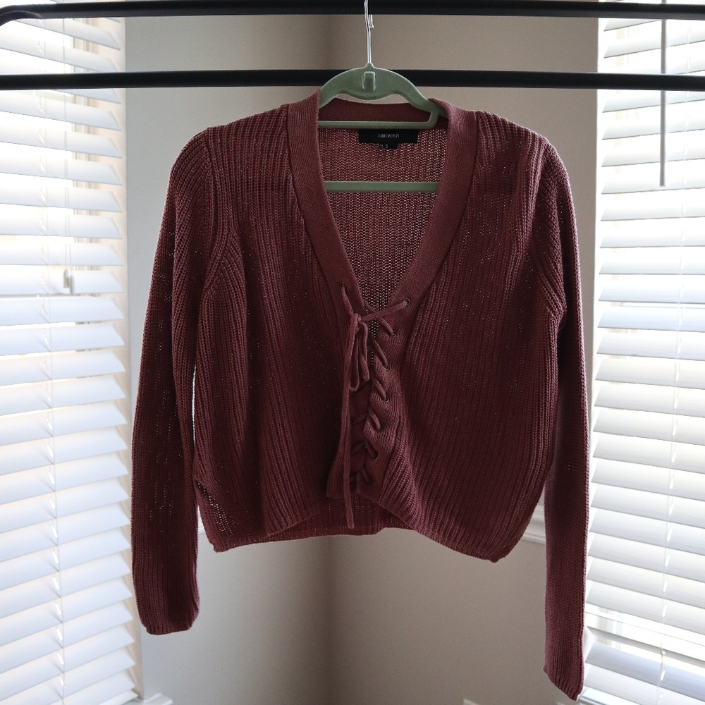 Pink Lace Up Sweater